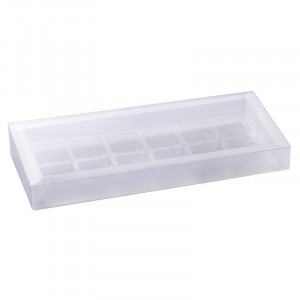 Műanyag praliné dobozok szaténozott peremmel 12 db.21x10cm-25db