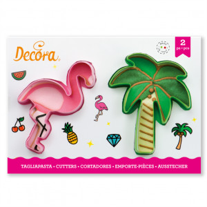 Palmier si Flamingo - Decupatoare Plastic Ø 9.5 si 10 x H 2.2 cm, Set 2 Buc - Img 5