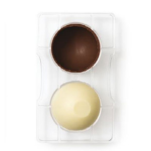Polycarbonate Chocolate Mould, Semi Spheres with R7.5cm Base, 2 Cavities, 20x12xH2cm - Img 1