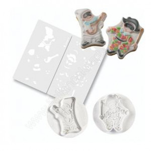 Pulcinella si Arlechin - Decupatoare Plastic cu Extractor si Sablon Decor Ø 9 cm , Set 4 Buc