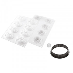 Set Tarte Ø 7 cm Cocoa, 8 Microperforated Copper + Silicon Mould 8 Cavities - Img 2