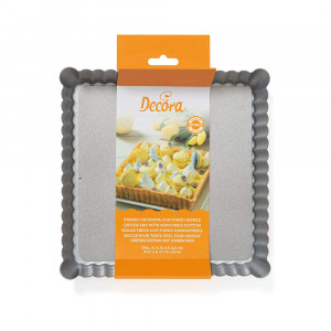 Tava Tarta Margini Festonate si Baza Detasabila, 21 x 21 x H 3.5 cm, Otel Antiaderent
