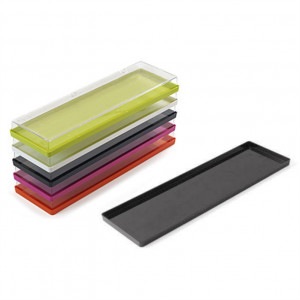 Tray Straight edges, Black Plexiglas + Transparent lid, 39 x 10.9 x H 3.2 cm - Img 2