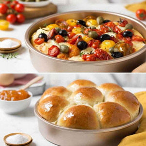 Tray Tray Top, Round Straight Edged Round Cake Tray, Ø 24.5 x H 5 cm, Non-stick Metal - Img 3