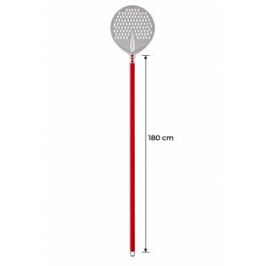 Tulip Round Perforated Pizza Peel, Anodised Aluminium, Ø 45 cm, 180 cm Handle, Red