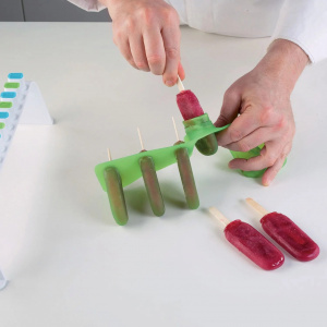 Комплект силиконови формички за ледени пуканки Ice Pop, 2 силиконови формички x 6 кухини. 3,7 - 5,5 x 9 - 10,5 x H 2,2 x 1,35 cm, 100 пръчици - Img 5