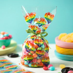Bags S with Base, Cellophane with Love Pattern, 12.5 x 3 x H 24 cm, Set of 20 pcs - Img 3