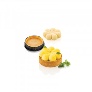 Blossom Tarte Set ¿ 7 x H 2 cm, 8 Microperforated Copper + Silicon Mould 8 cavities - Img 1