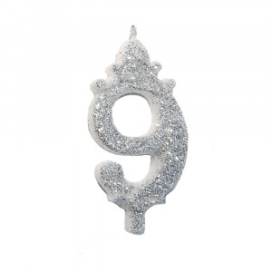 Cake Candle H 8.5 cm, Figure 9, Silver - Img 1