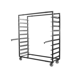 Carucior profesional din otel inoxidabil, pentru 10 panacoade, distanta tavi 152mm