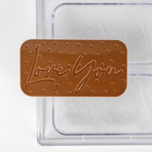 Csokoládétábla 13 x 7 x H 1 cm - Polikarbonát forma Love You, 3 üreg, 100 gr, 100 gr - Img 3