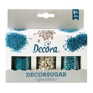 Decor Zahar Mixt Argintiu & Bleu Sprinkles Ø 2 - 10 mm, 85 gr