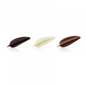 Decoratiuni de Ciocolata Alba, Cu Lapte, Neagra Mini Penaj Dobla, 3 x 1.5 cm, 260 gr, 576 buc - Img 1