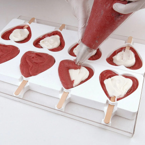 Forma Silicon Inghetata Heart IC GEL03, 2 forme x 2 cav. 9.1 x 8.5 x H 2.3 cm, 96 ml, 50 bastonase - Img 3