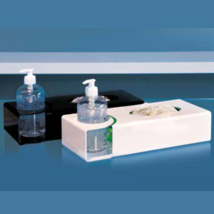 Glove Holder and Sanitising Bottle Ø 5.2 cm, White Plexiglas, 33.5 x 15 x H8 cm - Img 2
