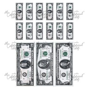Pasta Zahar imprimata Diverse Model 4, Bancnote Dolar 15 Decoruri Ø 6 - 15 cm, A4 - Cofetarul Istet