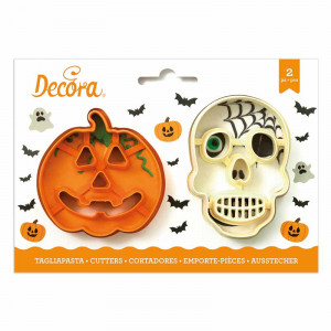 Plastic Halloween Halloween Cut-outs - Pumpkin and Skull R 8 and 9 x H 2.2 cm, 2 pcs - Img 1