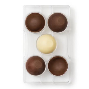 Polycarbonate Chocolate Mould, Semi Spheres with R5cm Base, 5 Cavities, 20x12xH2cm - Img 1