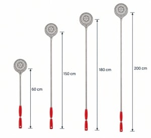 Professional Oven Pizza Turner, Round Perforated Stainless Steel Ø 21 cm, 180 cm Red Handle - Img 2