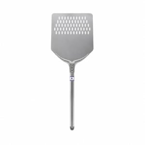 Professzionális négyzet alakú perforált pizzakanál Smart, eloxált alumínium 33x33 cm, nyél 60 cm