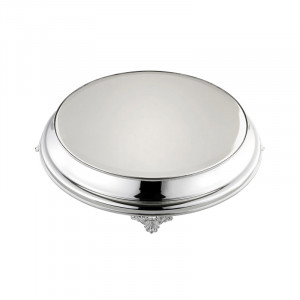 Silver-plated Aluminium cake stand Round Ø 48 x H 9 cm, Pearl Style