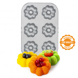 Tray Model Flowers - 6 cavities Ø 7.5 x H 2.3 cm, Non-stick Metal - Img 2