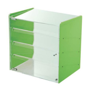 Vitrina Banc Neutra cu 4 Planuri Expunere, Plexiglas Transparent/Verde, 42 x 31 x H 42.5 cm