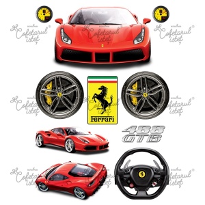 Захарна паста с печат за El Model 11 Ferrari, 10 декорации Ø 2,5 - 15 см, A4 - Сладкарски изделия