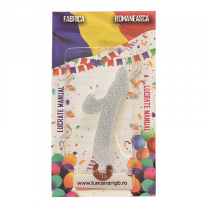 Свещ за торта XL H 12 cm, фигура 1, сребро - Img 2