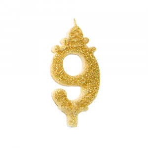 Cake Candle H 8.5 cm, Figure 9, Golden - Img 1