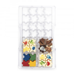 Chocolate polycarbonate mould, 32 jigsaw pieces, 20 x 12 x H 2 cm - Img 1