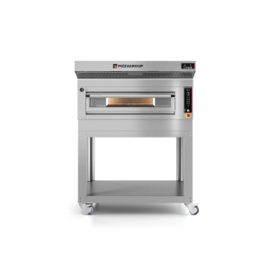 Cuptor profesional rotativ pentru pizza, 3 x Ø 45 cm, temperatura 450⁰C, cu suport model SCIRCLE, set 4 roti si hota cu motor