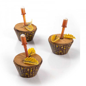 Dupla sárga ívelt leveles csokoládé dekoráció, 3,3x1,9 cm, 120 gr, 144 darab - Img 5