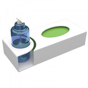 Glove Holder and Sanitising Bottle Ø 10.2 cm, White Plexiglas, 33.5 x 15 x H8 cm - Img 1