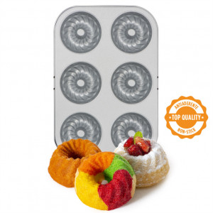 Gugelhupf Tray - 6 Cavitati Ø 7.5 x H 3.2 cm, Non-stick Metal - Img 2