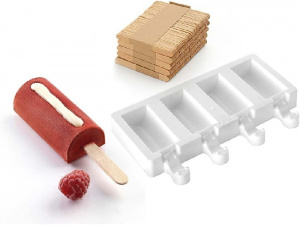 Mini Chic GEL05M Силиконова кутийка за сладолед, 4 кухини x 7 x 3,2 x H 2,2 cm, 38 ml, 50 пръчици - Img 2