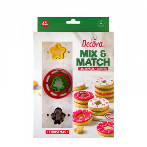 Műanyag karácsonyi mix &amp; match műanyag vágók, Ø 3 és 6 x H 2,2 cm, 4 db