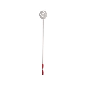 Paleta Profesionala Rotire Pizza in Cuptor, Rotund Inox Perforat Ø 15 cm, Maner 150 cm Rosu
