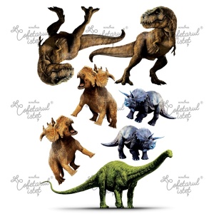 Pasta Zahar imprimata Dinozauri Model 4, 7 Decoruri Topper 9 - 19 cm, A4 - Cofetarul Istet