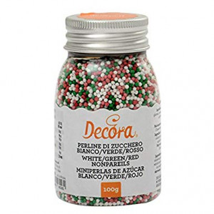 Sugar Pearls Colourmix - White, Green, Red Ø 1.5 mm, 100 gr - Img 3