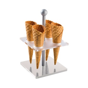 Suport Servire Conuri Inghetata cu 4 Orificii Ø3 cm, Plexiglas Satinat, 14 x 14 x H 24cm