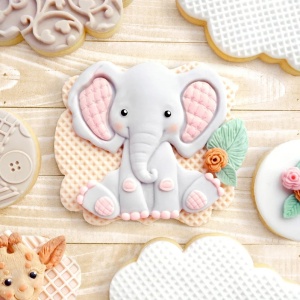 Szilikon forma Baby Jungle dzsungel dzsungel elefánt és kis virág, 2 db Ø 1.6 és 7 cm - Img 3