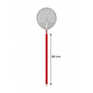 Tulip Round Perforated Pizza Shovel, Anodised Aluminium, Ø 36 cm, 60 cm Handle, Red