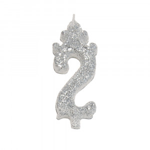 Cake Candle H 8.5 cm, Figure 2, Silver - Img 1