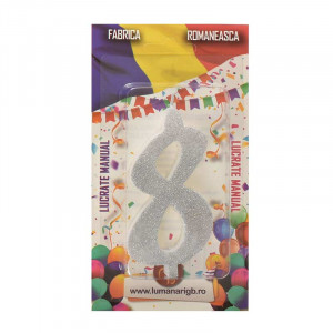 Cake Candle XL H 12 cm, Figure 8, Silver - Img 2