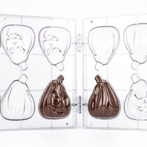 Chocolate 3D mould, Rigid Plastic with Clamps, Pumpkin Halloween 8 x 7.8 x H 10.5 cm, 45 gr - Img 3