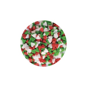 Cukor dísz, kis szívek, fehér, piros, zöld, 70 g