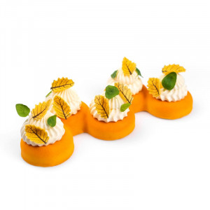 Dupla sárga ívelt leveles csokoládé dekoráció, 3,3x1,9 cm, 120 gr, 144 darab - Img 6