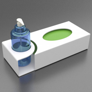 Glove Holder and Sanitising Bottle Ø 10.2 cm, White Plexiglas, 33.5 x 15 x H8 cm - Img 2