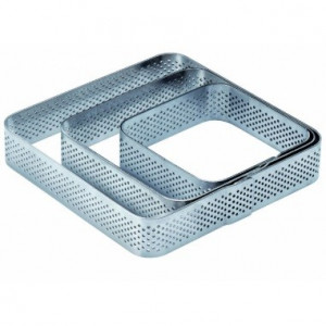 Mikroperforált négyzet alakú tortakeret lekerekített sarkokkal, 8.5x8.5.5x8.5x8.5xH2cm